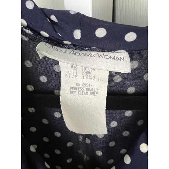 Greg Adams Woman Cowl Neck Long Sleeve Drop Waist 80s Blue Polka Dot Dress 18/XL - Picture 2 of 6